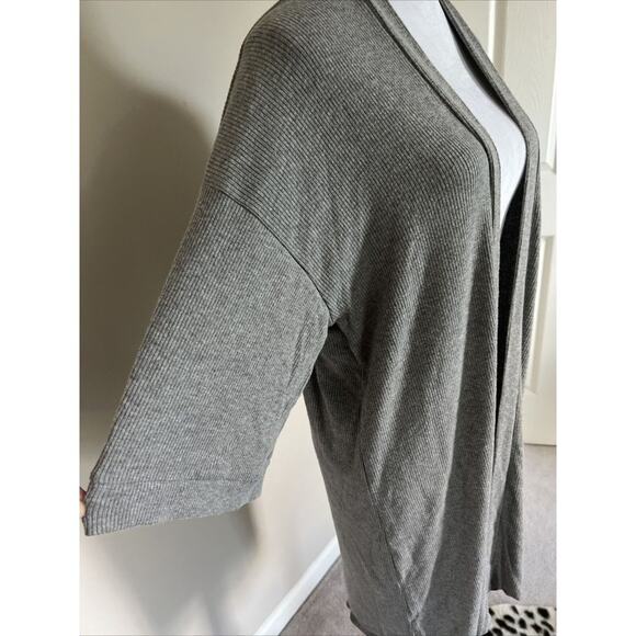 Gray Ribbed Knit Open Front Duster Cardigan Lightweight Cozy Everyday - Picture 3 of 5